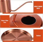 Plant Watering Can, 50 oz / 1500 ml Stainless Steel Metal - Modern Decorative with Long Spout for Indoor Potted Plants, Bonsai, Garden Flowers, Copper