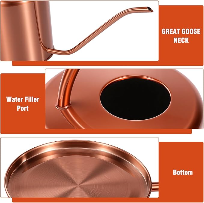 Plant Watering Can, 50 oz / 1500 ml Stainless Steel Metal - Modern Decorative with Long Spout for Indoor Potted Plants, Bonsai, Garden Flowers, Copper