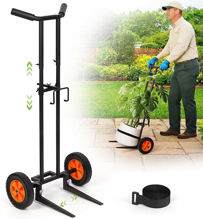 Plant Caddy with Wheels, 3.6FT Heavy Duty Plant Dolly with Adjustable Gripping Arms and Base, Rolling Plant Mover Cart Planter Caddies with Strap for Indoor or Outdoor Garden Plants, Pots