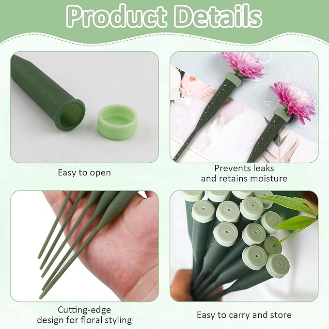 100 Pack 6" Floral Water Tubes with Caps, Single Stem Hydration Flower Tube for Fresh Roses, Buds, Bouquets, Flower Arrangement and Florists, Leak-Proof Supplies for Event Wedding Planner, DIY Lovers