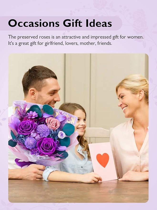 Eterfield Flowers for Delivery Prime, Mothers Day Flowers Forever Bouquet, Preserved Roses and Purple Flowers Birthday Gifts for Her Women Wife Mom Grandma Anniversary Valentine's Day Christmas