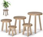 5-Pack Wood Plant Stands Indoor, Single Plant Stand for 6-12 Inch Pots, Mid-Century Modern Plant Stool, Tall Plant Stand for Large Plants for Living Room, Balcony, Office (Light Brown)