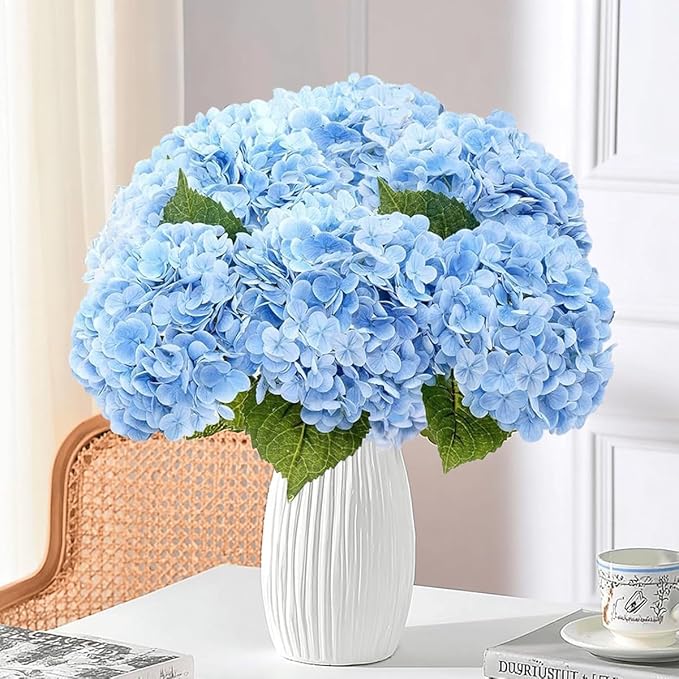 6Pcs Hydrangea Artificial Flowers Realistic Latex Texture for Spring Decoration Home Party Wedding Living Room Decoration 21''Blue