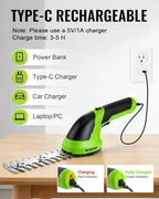 WORKPRO Cordless Grass Shear & Shrubbery Trimmer - 2 in 1 Handheld 7.2V Electric Grass Trimmer Hedge Shears/Grass Cutter Rechargeable Lithium-Ion Battery and Type-C Cable Included