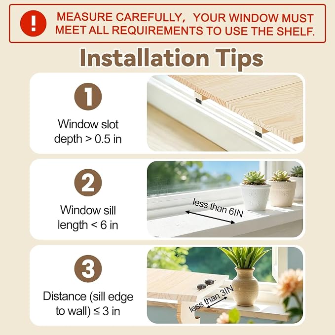 oyhqes Windowsill Plant Shelf Stands for Indoor Plants, 21.65 x 11.81 x 6.3 Inches, Floating Wooden Shelf with Brackets, No Drilling Required, Perfect for Cat Perch & Planters