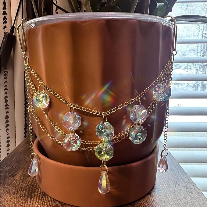Sun Catcher Plant Hanger Crystal Suncatchers Rainbow Plant Pot Accessory for Indoor Outdoor Window Hanging Home Garden Decor, Plant Lover Gift