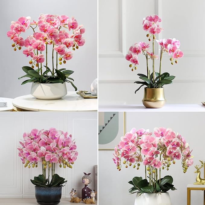 FagusHome 32 Inch Artificial Phalaenopsis Flowers 6 Pcs Artificial Orchid Flowers Stem Plants for Home Décor (Pink)