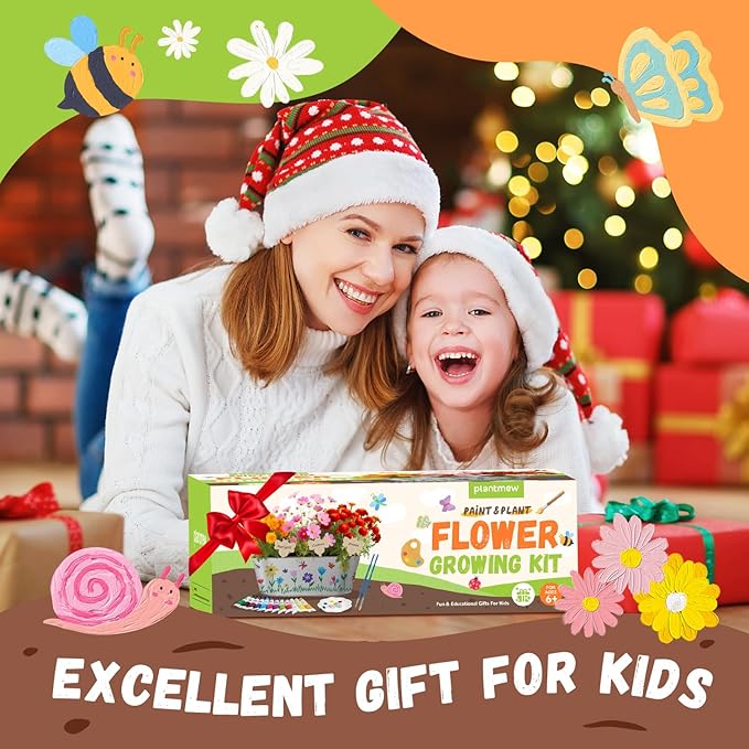 PLANTMEW Paint & Plant Flower Growing Kit for Kids - Fun Kids Gardening Set - Unique Birthday, Crafts & Arts, Gardening Gifts for Girls & Boys, Ages 5, 6, 7, 8-12 Years Old, Easter Gifts for Girls
