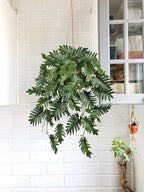 Large Fake Hanging Plants in Pot for Indoor & Outdoor, Long Artificial Monstera Hanging Basket, 27.6" Fake Potted Vines Ivy Greenery Plant for Room Wall Shelf Decor Living Room Bathroom Patio Porch