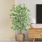 GTIDEA 2 Pcs 5ft Ficus Artificial Trees, Tall Faux Trees with Natural Trunk, Fake Silk Tree Artificial Plants for Home Decor Indoor Living Room Outdoor Balcony House Office (Included Dried Moss)