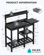 SERWALL Outdoor Potting Bench 2-Piece Set, Rot-Resistant HDPE Potting Table with Removable Sink for Outside Gardening, All-Weather Use - Black