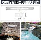 Pool Waterfall Fountains, Stainless Steel Rectangular Pool Waterfall Spillway with Pipe Connector for Indoor/Outdoor Decorative (17.7 Inch)