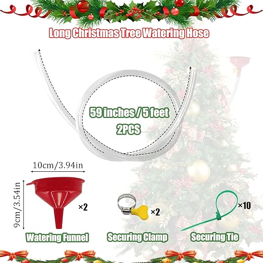 2 Sets Christmas Tree Watering Funnel, Reusable Christmas Tree Watering System with 5 Feet Hose and Funnel Convenient Xmas Tree Watering Device Plant Watering Tool for Indoor Outdoor Plants