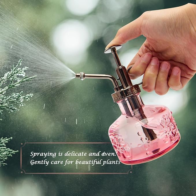 XXXFLOWER Glass Plant Mister Spray Bottle for Indoor Plant Spritzer Succulent Watering Bottle Tall Vintage Style with Bronze Plastic Top Pump