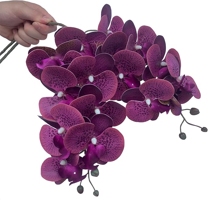 FagusHome 32 Inch Artificial Phalaenopsis Flowers 6 Pcs Artificial Orchid Flowers Stem Plants for Home Décor (Purple Piebald), FH1000143