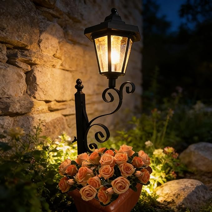 Solar Floor Lamps with Planter (2-in-1 Design), Solar Lamp Post Light with Planter with Posts, Ground Stakes, Planters, & Wall Mount Hardware, Outdoor Lights for Patio, Porch, Deck, Yard (Brown)