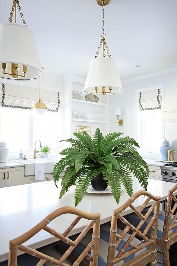 Hollyone 2Pcs Fake Fern Potted Plant Artificial Boston Ferns in Pot 35 Leaves for Outdoors & Indoor Faux Fern Bush Plant 20inch for Patio Garden Farmhouse Windowsill Office Living Room Home Decor