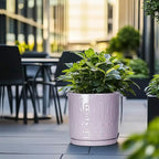 Ceramic Plant Pots, 12 Inch Pots for Plants Indoor Outdoor, Round Planter with Drainage Hole and Tray, Modern Decorative Flower Pot, Home Apartment Decor, House Warming Gifts, Purple