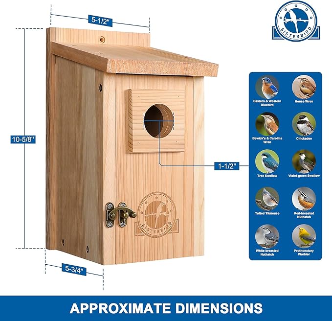 SISTERBIRD Bluebird Houses for Outside, Blue Bird Houses for Outdoors, Premium Bird House, Pack of 2 Bluebird House, Wooden Birdhouses Kits for Adults for Durable Yard Decor