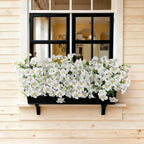 INQCMY Artificial Fake Petunias Flowers for Outdoors Spring Summer Decoration, 12 Bundles Faux Flower Plants UV Resistant White Realistic Silk Flower for Outside Planters Patio Porch Yard Window Box