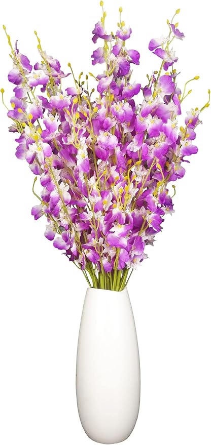 Purple Flowers Artificial Silk Orchids 12 Pcs (Each 38.5”) Long Stem Artificial Flowers for Tall Vase No Include Vase