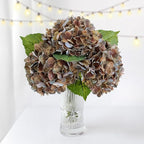 ZYTUYO 3PCS Brown Hydrangeas Artificial Flower 21" Real Touch Faux Latex Fake Hydrangeas Silk Bouquet for Home Kitchen Living Room Spring Table Office Wedding Party Arrangement