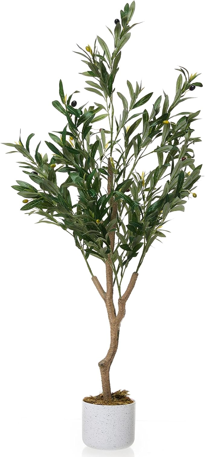 4FT Artificial Olive Tree in Pot, Tall Fake Floor Plants Faux Olive Tree with Silk Leaves & 20 Fruits, Decorative Evergreen Artificial Plants Indoor for Home Front Door Office Decor