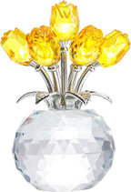 YWHL Handmade Crystal Yellow Rose Flower Figurine With Round Vase, Romantic Gifts for Wife Mom on Anniversary Birthday Mother's Day, Glass Flower for Sister Friends, Wedding Home Decorations