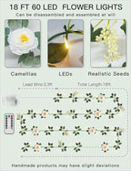 suddus Flower Garland with White Camellia Fairy Lights Indoor, 60 LED Vines String Lights Battery Operated with Remote, Artificial Fake Flowers Leaf Lights for Wedding,Bedroom,Centerpieces,Arch Decor
