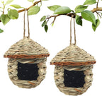 Gute Hummingbird House, Grass Hand Woven Birdhouses for Outdoors Hanging, Natural Bird Hut for Outside, Bird Houses for Audubon Finch Canary Chickadee - Set of 2