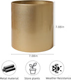 Metal Plant Pot with Drainage Hole,Mid Century Modern 7 inch Round Pot Indoor Outdoor Planters Gift for Decorative Pots of Tabletop Living Room Bedroom Gold