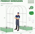 3 in 1 Galvanized Raised Garden Bed with 87" H Arch Trellis for Climbing Plants, Outdoor Gardening Planter Box with Climbing Net for Flower Vegetables Fruits Herbs, Green