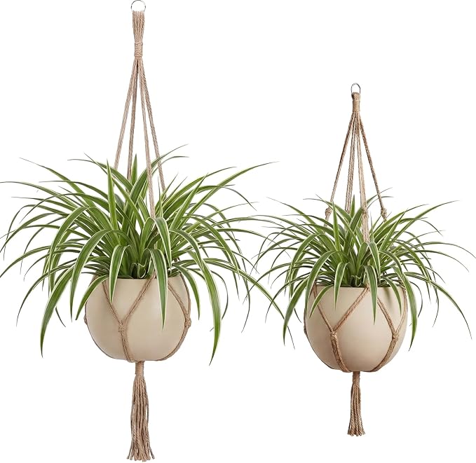 EBOOT 2 Pack 33 48 Inch Large Macrame Plant Hanger Rope to Hang Flower Pot Plant Holder for Indoor Outdoor Decorations, 4 Legs (Linen Color)