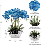 Briful Orchids Artificial Flowers 18" Blue Phalaenopsis Large Orchid with Silver Ceramic Pots Fake Orchid Flower for Home Office Bathroom Living Room Table Decoration
