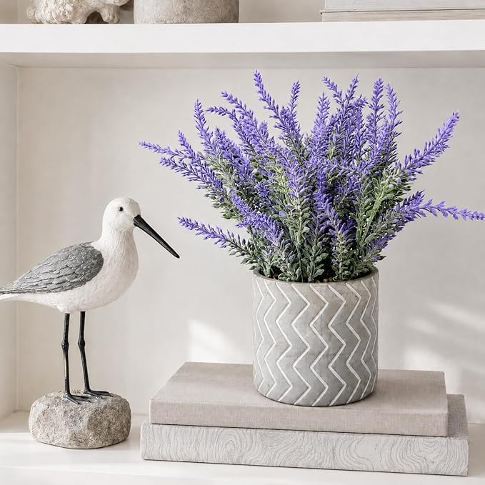 Set of 3 Artificial Potted Plants, Faux Eucalyptus Lavender and Tea Tree Greenery in Cement Pots, Small Fake Plants for Shelf Bathroom Office Desk Decor