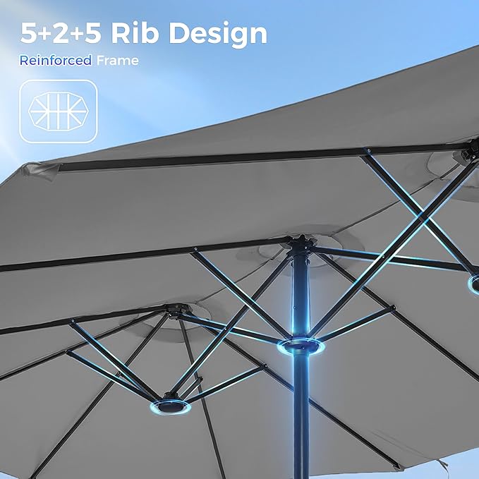SUPERJARE 13FT Outdoor Umbrella for Patio, Double sided Pool Umbrellas with Fade Resistant Canopy, Large Table Umbrella for Deck, Market, Backyard - Gray(No Base)