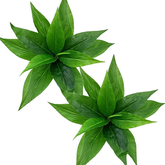 CATTREE Artificial Plants Outdoor Decor, Fake Plant Shrubs Faux Grass Plastic Leaves Greenery Bushes Home Garden Wedding Party Decorations Indoor Office Yard Verandah Planter Filler - Green 2 Pack