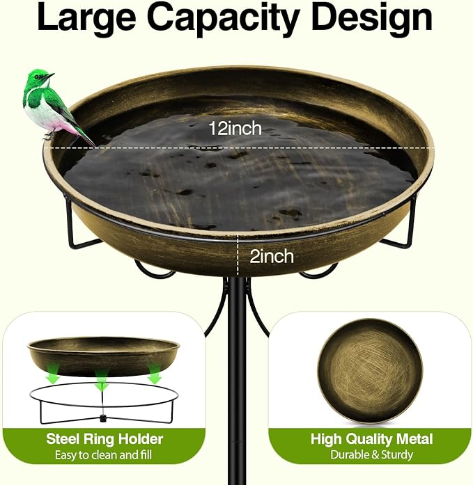 Daoeny 35In Metal Bird Bath for Outside, Vintage Bird Bath Bowl, Detachable Birdbath & Birdfeeder with 5 Prongs Base Stake, Bird Baths for Outdoors Garden Yard Lawn Decor (Antique Golden)