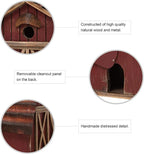 glitzhome 10.2" H Rustic Bird House Outdoor Garden Red Barn Patio Garden Decorative Handmade Distressed Solid Wood Birdhouse