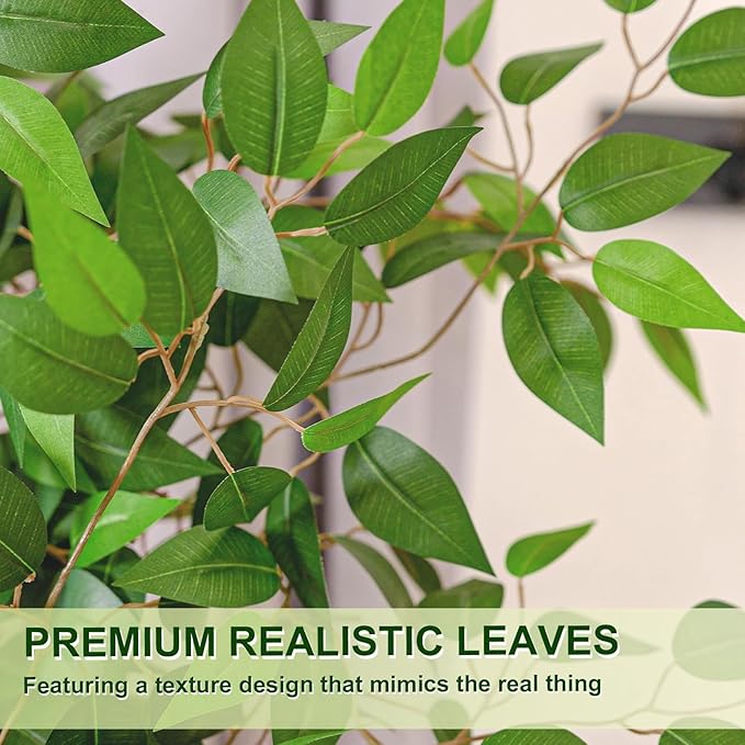 Artificial Ficus Tree 6FT Tall, Faux Ficus Tree Indoor Outdoor, Fake Silk Ficus Plant with Planter, Lifelike Leaves Large Potted Floor Tree for Home Office Living Room Porch Decor