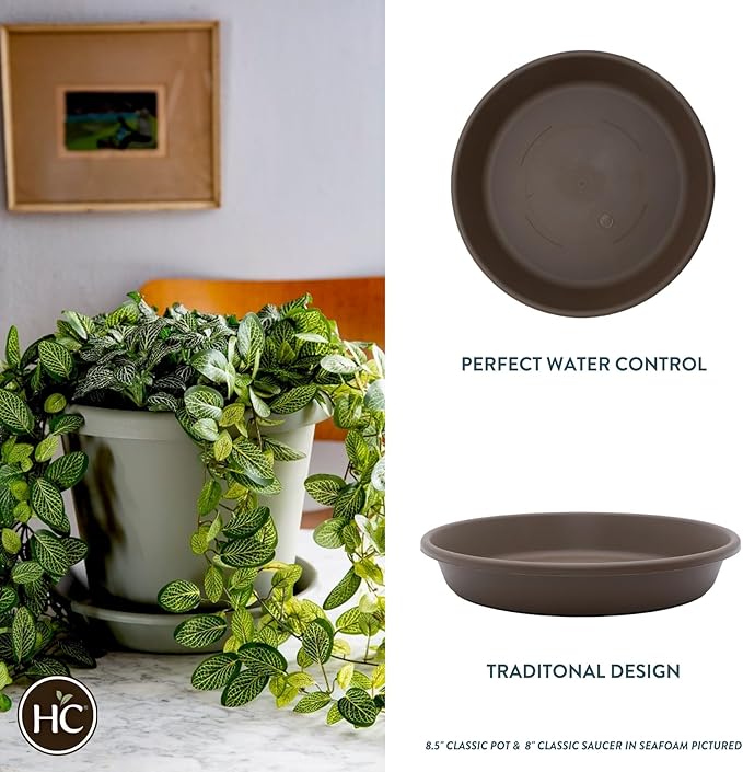 The HC Companies 14 Inch Round Plastic Classic Plant Saucer - Indoor Outdoor Plant Trays for Pots - 14"x14"x2.5" Chocolate