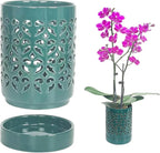 Ceramic Orchid Pot 4 Inch, Orchid Pots with Holes, Plant Pot for Repotting, Flower Planter Pot Indoor Outdoor, Green Chirstmas Gift for Women.