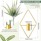 Canlierr 2 Pieces Gold Wall Decor Hanging Planters with Artificial Plants Metal Vase Indoor Plants Holder Modern Geometric Wall Art for Home Bathroom Bedroom Living Room Office(Boston Fern,Large)