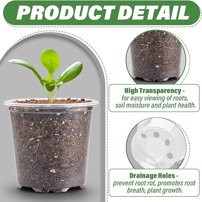 RooTrimmer 3.5" Clear Seeding Pots 100-Pack Round for Seeds Starter Pots, Seeds Germination Transparent Nursery Pots with Drainage Holes (100PCS)
