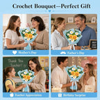 Crochet Flower Bouquet Handmade Knitted Sunflower Artificial Bouquet Positive Crocheted Sunflowers Bouquet with Exquisite Wrap for Valentine Mother's Day Graduation Anniversary（Blue）