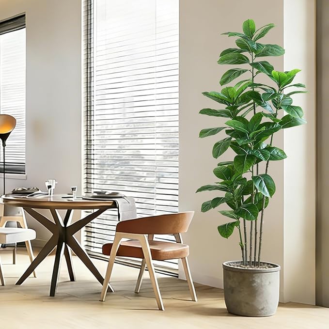 Ficus Tree Artificial Plants Indoor, 6FT Tall Fake Trees in White Pot, Large Potted Silk Floor Plant Artificial Trees, Green Lifelike Faux Ficus Tree for Home Room Office Porch Decor-Green