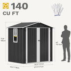 DWVO 6x4ft Large Tool Storage Shed with Window, Lockable Doors, and Sloped Roof, Oversized Steel Outdoor Storage Shed for Garden, Patio, Garage, Backyard, Lawn - Gray White
