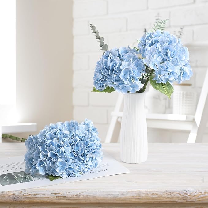Coferset Baby Blue Hydrangea Artificial Flowers 3pcs Lifelike Faux Hydrangea Real Touch Artificial Flowers for Outdoors Home Wedding Christmas Office Party Living Room Decoration,22inch