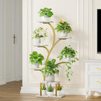 BACEKOLL Plant Stand Indoor with Grow Lights, 7 Tiered Indoor Plant Shelf, 49" Corner Plant Stands for Indoor Plants, Metal Plant Flower Display Shelf, Tree-Shaped Plant Rack for Home, Faux Marble