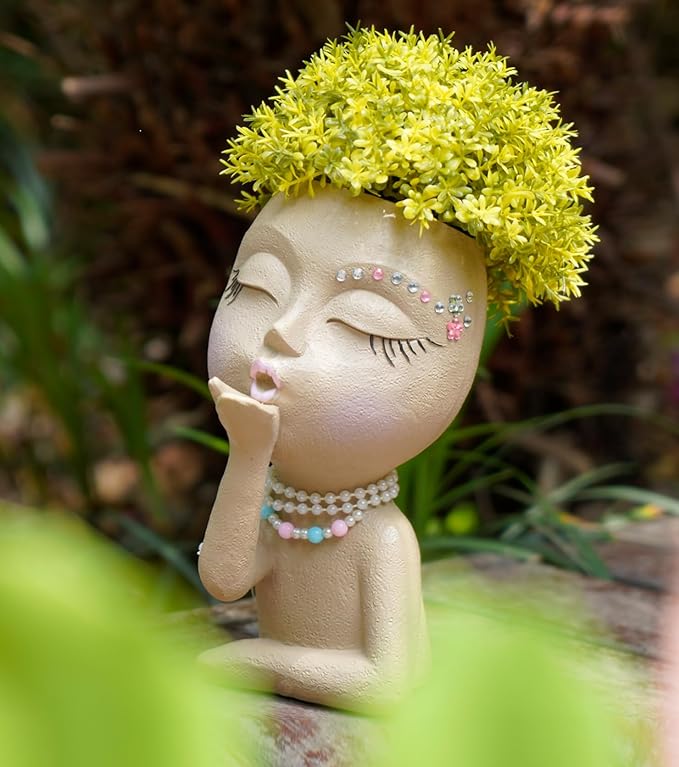 Cute Plant Pot Head Planter,Face Planters Pots Head,Succulent Pots,Unique Planters,Decorative Pots for Plants Indoor,Funny Plant Pots,Face Vase (Khaki)